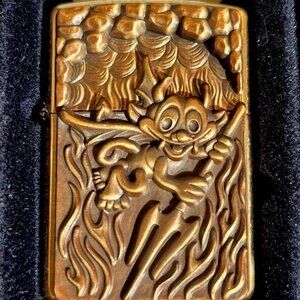 Brass Armor  Devil With Pitch Fork 3D Emblem Zippo Lighter